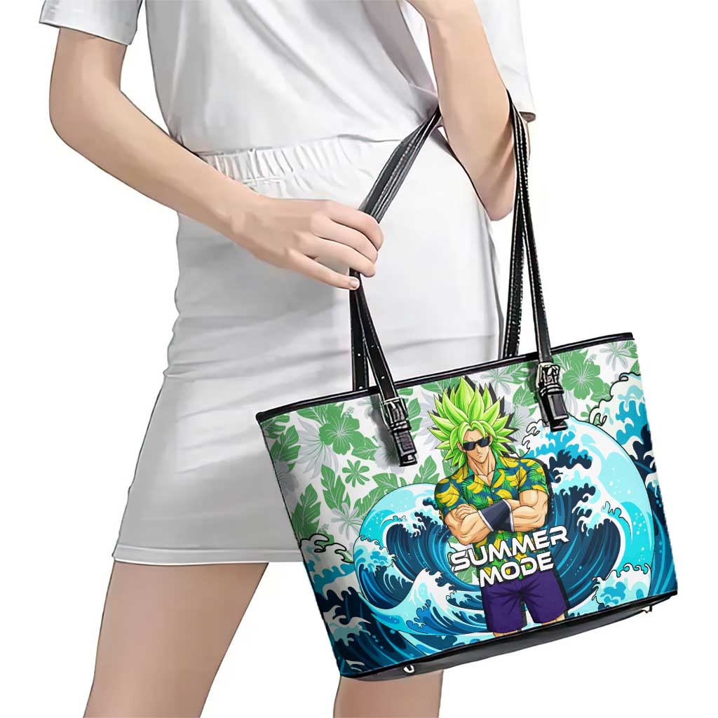 Broly Dragon Ball Summer Theme Leather Tote Bag with Banana Shirt Sunglasses Shenron and Tropical Ocean Background - The Mazicc