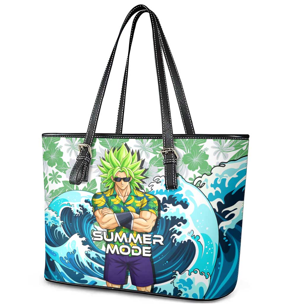 Broly Dragon Ball Summer Theme Leather Tote Bag with Banana Shirt Sunglasses Shenron and Tropical Ocean Background - The Mazicc