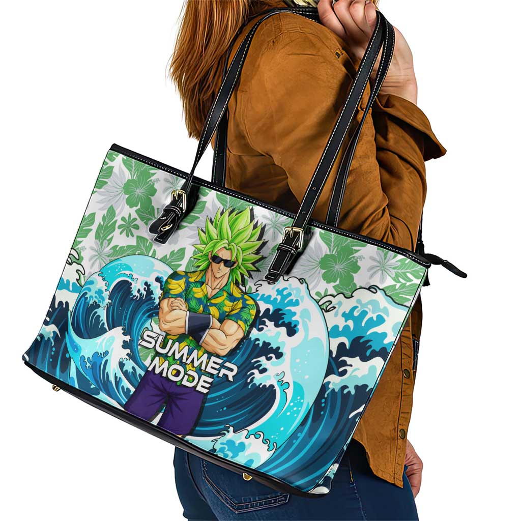 Broly Dragon Ball Summer Theme Leather Tote Bag with Banana Shirt Sunglasses Shenron and Tropical Ocean Background - The Mazicc