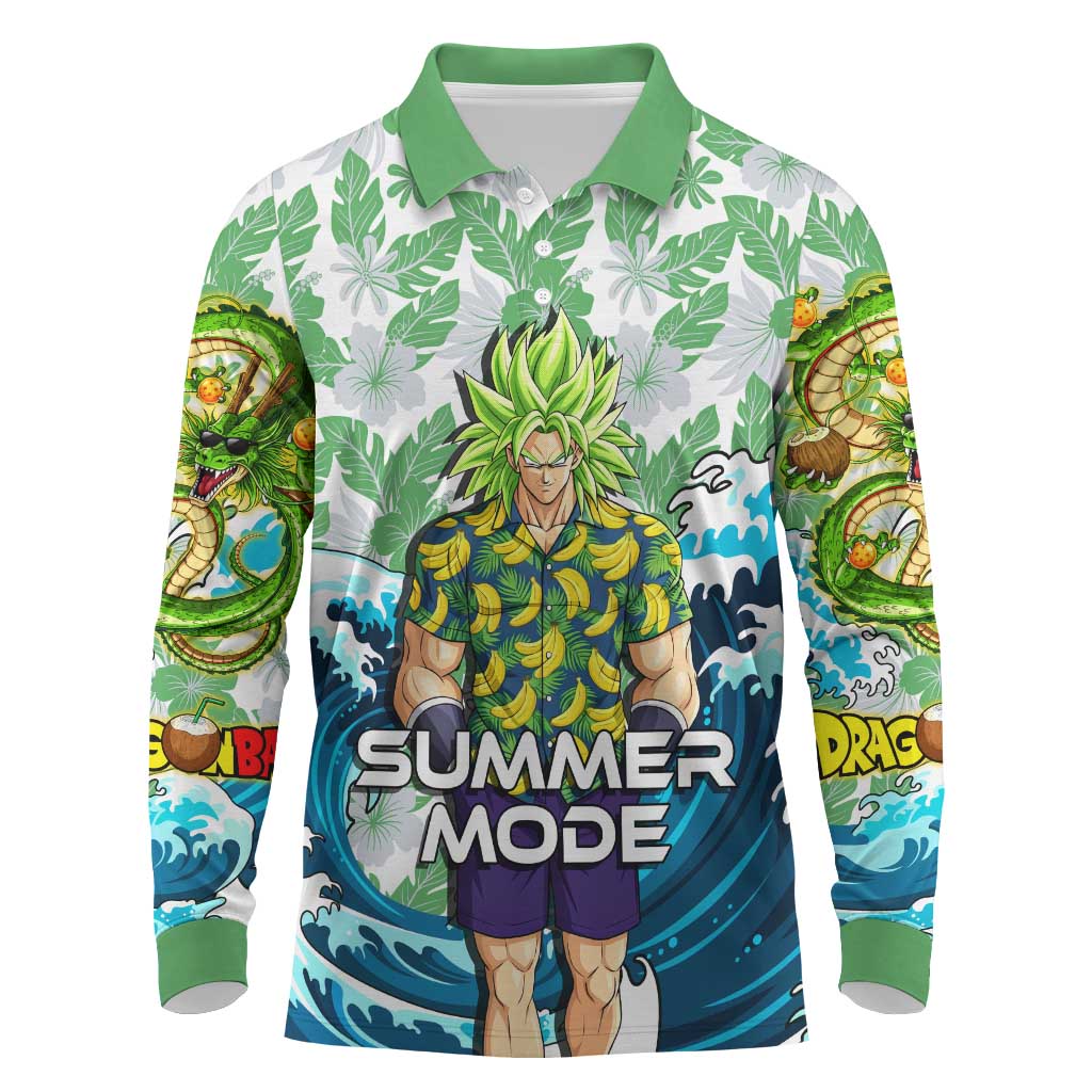 Broly Dragon Ball Summer Theme Long Sleeve Polo Shirt with Banana Shirt Sunglasses Shenron and Tropical Ocean Background - The Mazicc