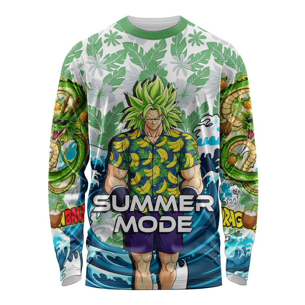 Broly Dragon Ball Summer Theme Long Sleeve Shirt with Banana Shirt Sunglasses Shenron and Tropical Ocean Background - The Mazicc