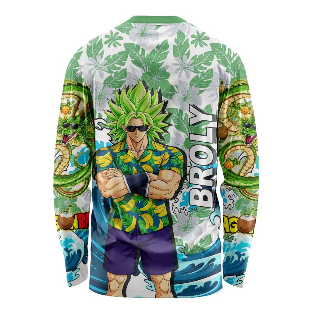 Broly Dragon Ball Summer Theme Long Sleeve Shirt with Banana Shirt Sunglasses Shenron and Tropical Ocean Background - The Mazicc