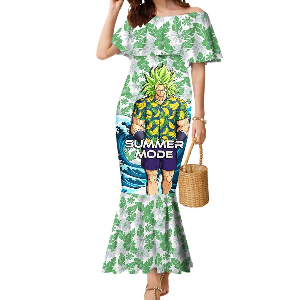 Broly Dragon Ball Summer Theme Mermaid Dress with Banana Shirt Sunglasses Shenron and Tropical Ocean Background - The Mazicc