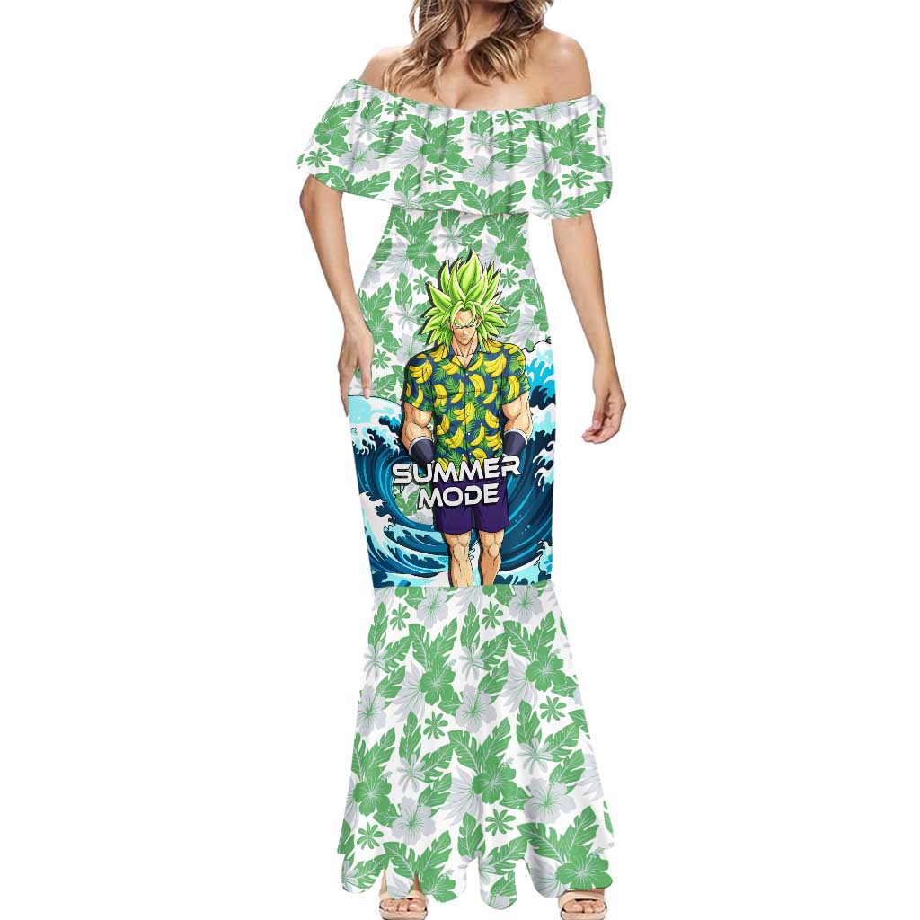 Broly Dragon Ball Summer Theme Mermaid Dress with Banana Shirt Sunglasses Shenron and Tropical Ocean Background - The Mazicc