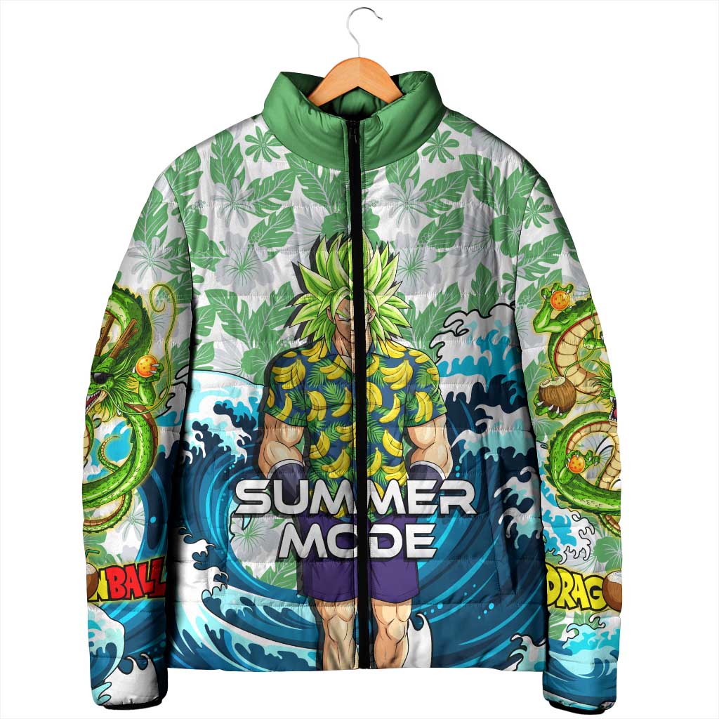 Broly Dragon Ball Summer Theme Padded Jacket with Banana Shirt Sunglasses Shenron and Tropical Ocean Background - The Mazicc
