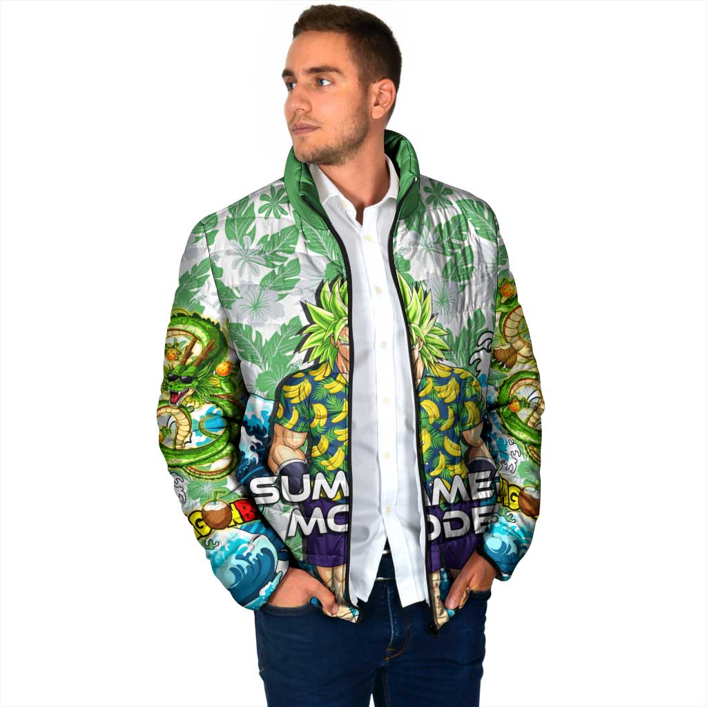 Broly Dragon Ball Summer Theme Padded Jacket with Banana Shirt Sunglasses Shenron and Tropical Ocean Background - The Mazicc