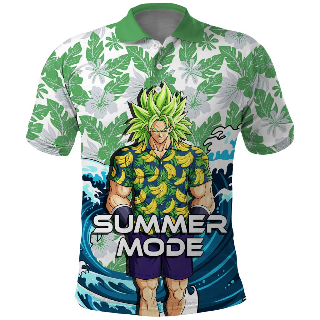 Broly Dragon Ball Summer Theme Polo Shirt with Banana Shirt Sunglasses Shenron and Tropical Ocean Background - The Mazicc