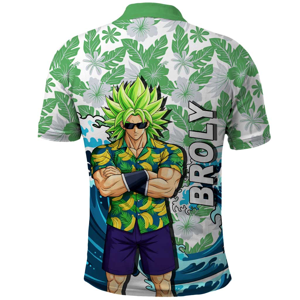 Broly Dragon Ball Summer Theme Polo Shirt with Banana Shirt Sunglasses Shenron and Tropical Ocean Background - The Mazicc