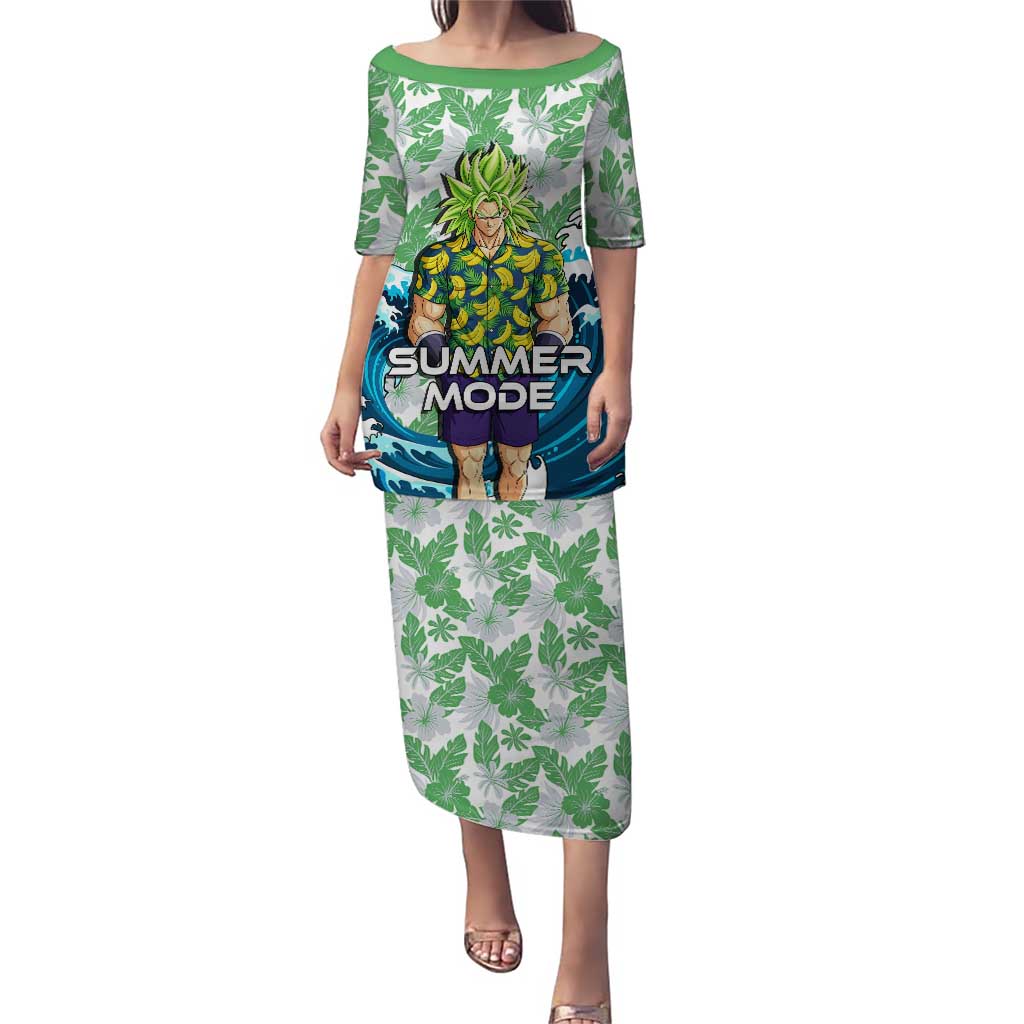 Broly Dragon Ball Summer Theme Puletasi with Banana Shirt Sunglasses Shenron and Tropical Ocean Background - The Mazicc