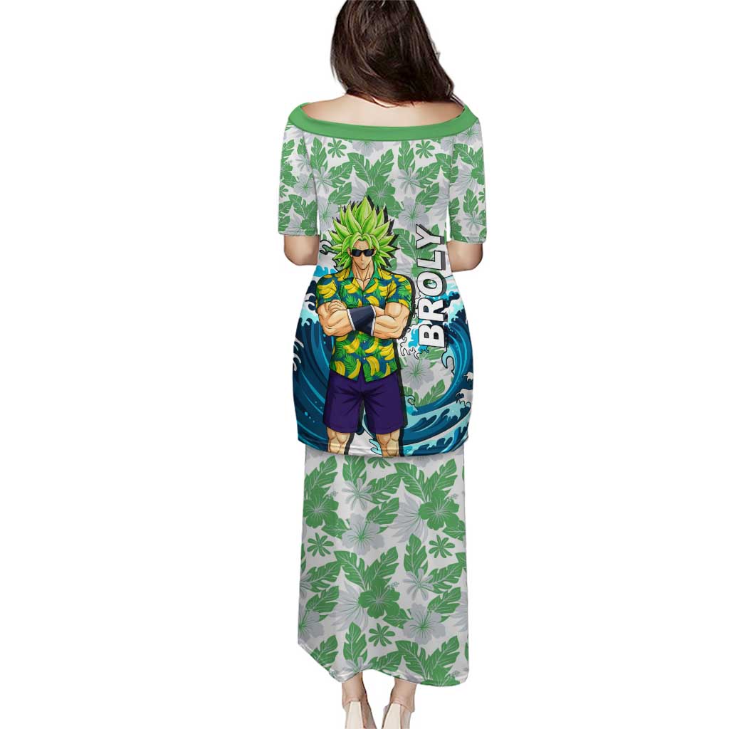 Broly Dragon Ball Summer Theme Puletasi with Banana Shirt Sunglasses Shenron and Tropical Ocean Background - The Mazicc
