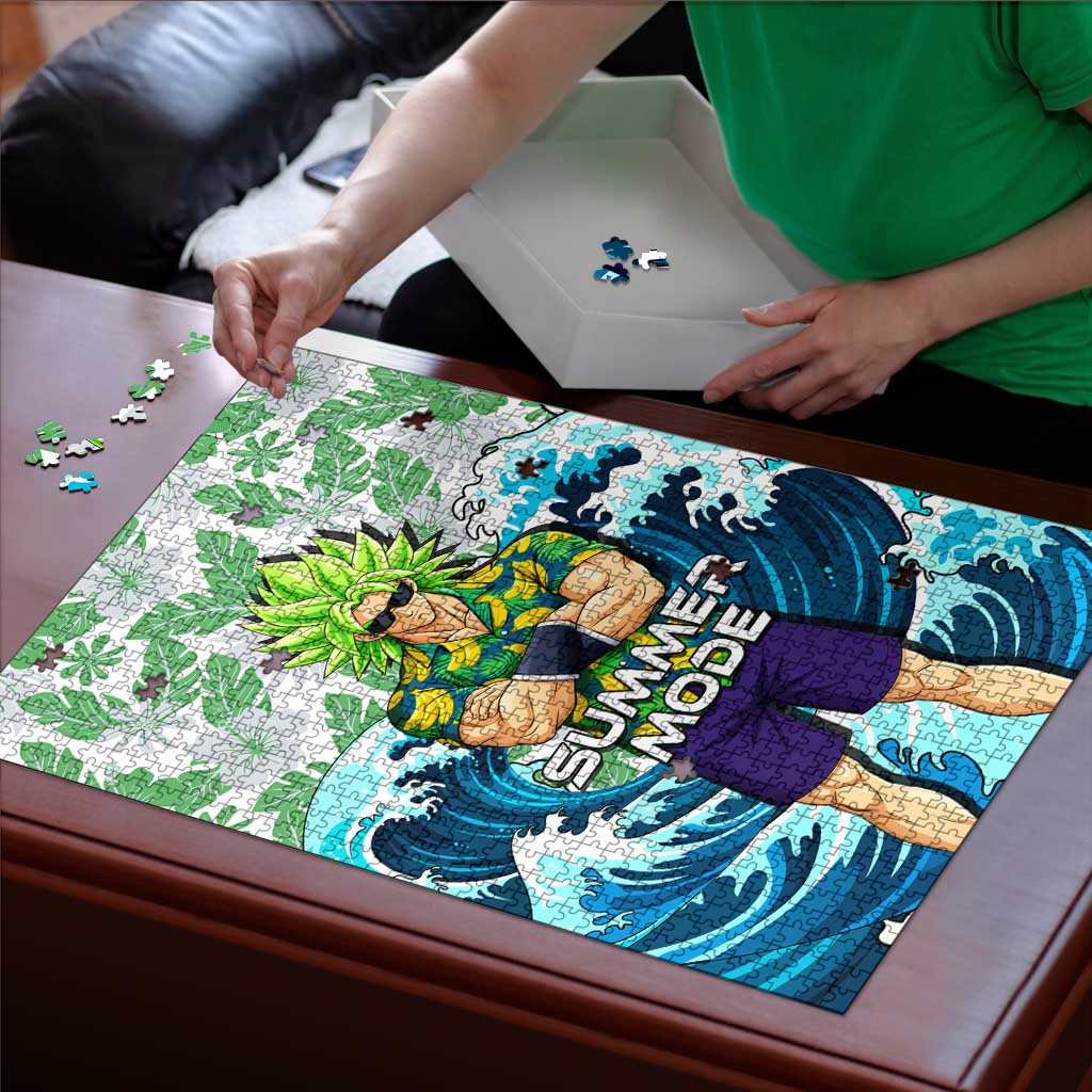 Broly Dragon Ball Summer Theme Puzzle with Banana Shirt Sunglasses Shenron and Tropical Ocean Background - The Mazicc