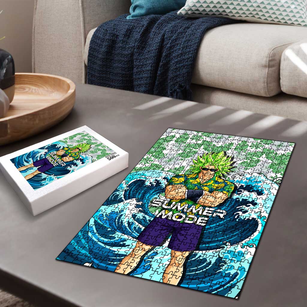 Broly Dragon Ball Summer Theme Puzzle with Banana Shirt Sunglasses Shenron and Tropical Ocean Background - The Mazicc