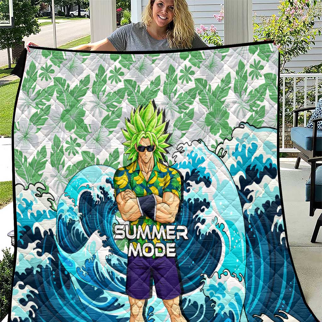 Broly Dragon Ball Summer Theme Quilt with Banana Shirt Sunglasses Shenron and Tropical Ocean Background - The Mazicc