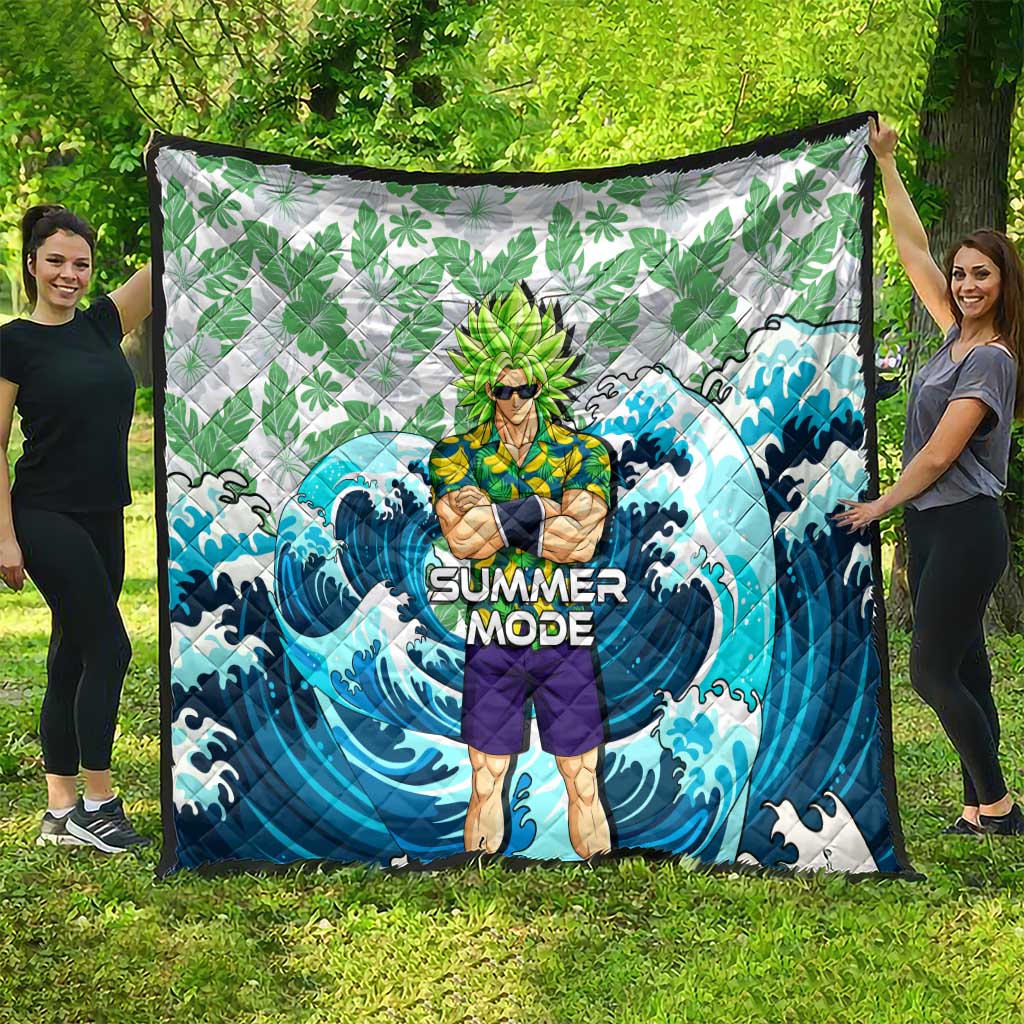 Broly Dragon Ball Summer Theme Quilt with Banana Shirt Sunglasses Shenron and Tropical Ocean Background - The Mazicc
