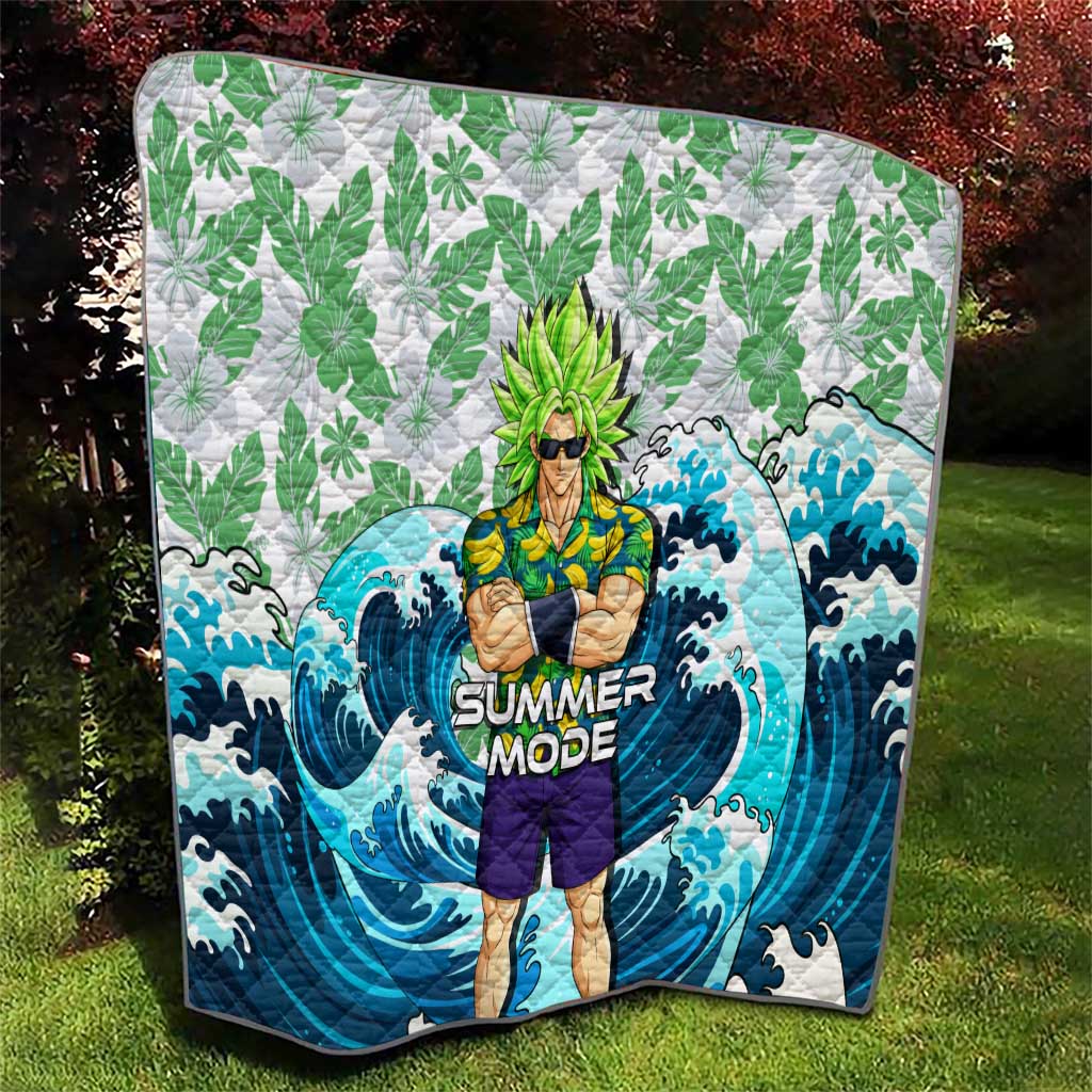 Broly Dragon Ball Summer Theme Quilt with Banana Shirt Sunglasses Shenron and Tropical Ocean Background - The Mazicc