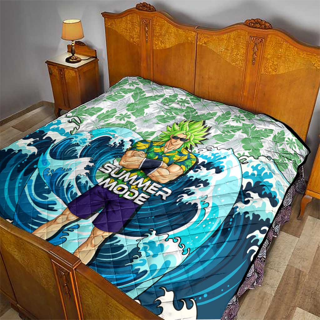 Broly Dragon Ball Summer Theme Quilt with Banana Shirt Sunglasses Shenron and Tropical Ocean Background - The Mazicc