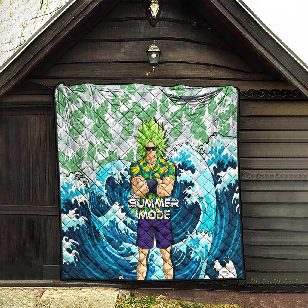 Broly Dragon Ball Summer Theme Quilt with Banana Shirt Sunglasses Shenron and Tropical Ocean Background - The Mazicc