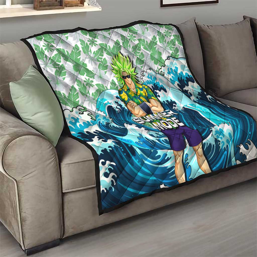 Broly Dragon Ball Summer Theme Quilt with Banana Shirt Sunglasses Shenron and Tropical Ocean Background - The Mazicc