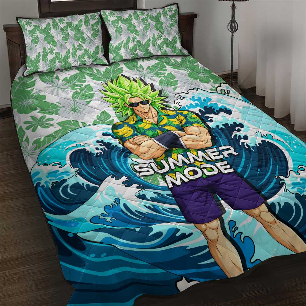 Broly Dragon Ball Summer Theme Quilt Bed Set with Banana Shirt Sunglasses Shenron and Tropical Ocean Background - The Mazicc