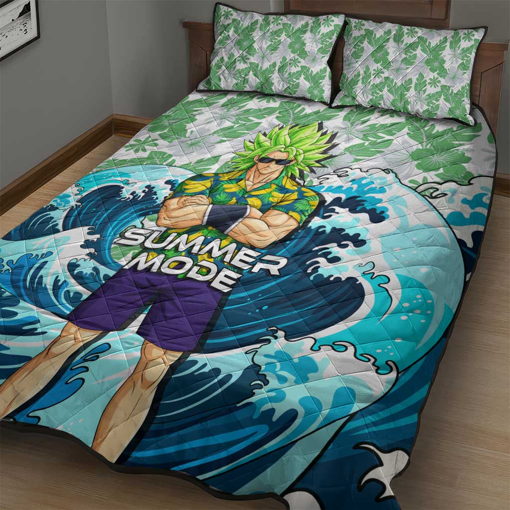 Broly Dragon Ball Summer Theme Quilt Bed Set with Banana Shirt Sunglasses Shenron and Tropical Ocean Background - The Mazicc