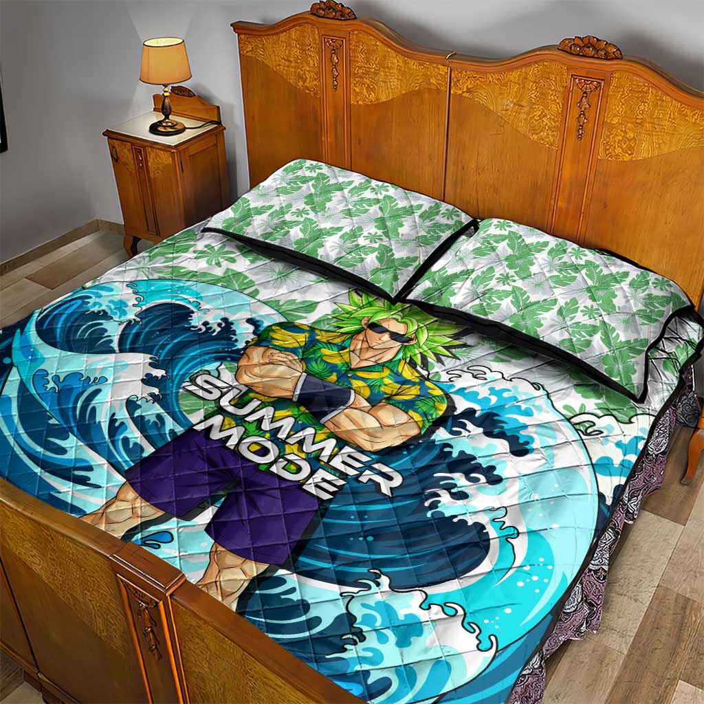 Broly Dragon Ball Summer Theme Quilt Bed Set with Banana Shirt Sunglasses Shenron and Tropical Ocean Background - The Mazicc