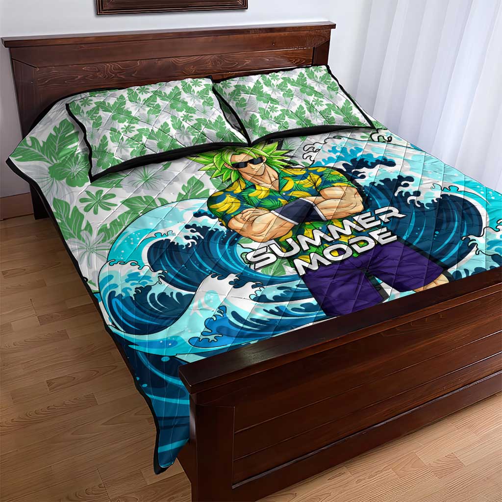 Broly Dragon Ball Summer Theme Quilt Bed Set with Banana Shirt Sunglasses Shenron and Tropical Ocean Background - The Mazicc