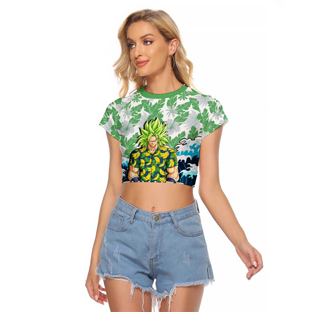 Broly Dragon Ball Summer Theme Raglan Cropped T Shirt with Banana Shirt Sunglasses Shenron and Tropical Ocean Background - The Mazicc
