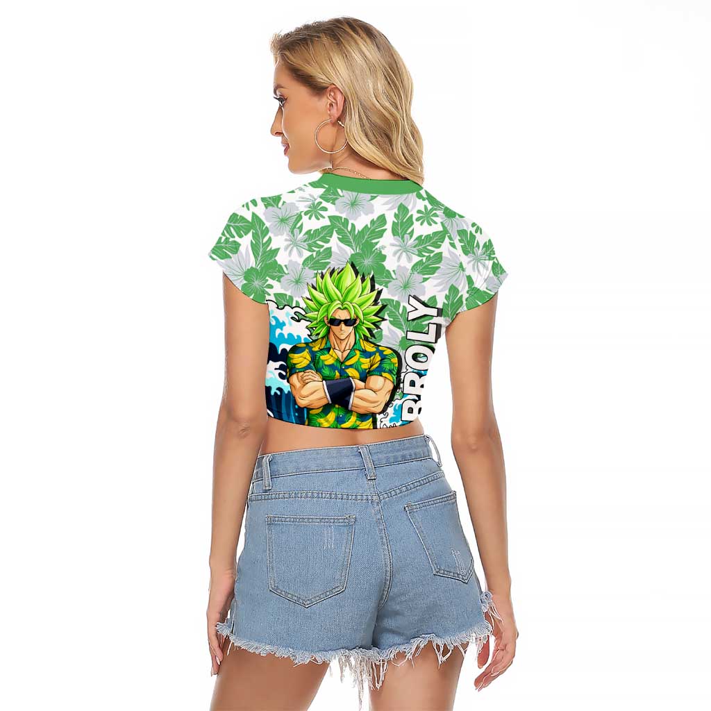 Broly Dragon Ball Summer Theme Raglan Cropped T Shirt with Banana Shirt Sunglasses Shenron and Tropical Ocean Background - The Mazicc