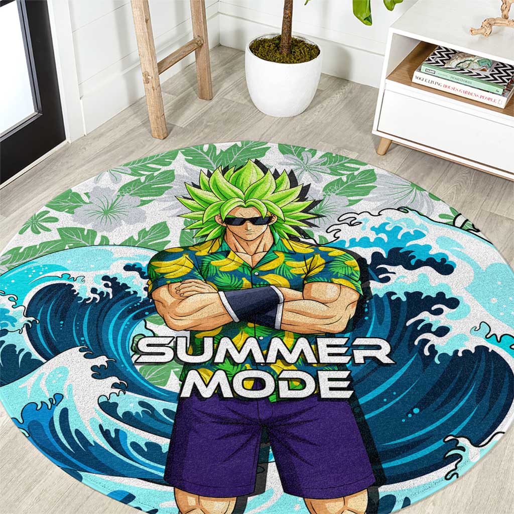 Broly Dragon Ball Summer Theme Round Carpet with Banana Shirt Sunglasses Shenron and Tropical Ocean Background - The Mazicc