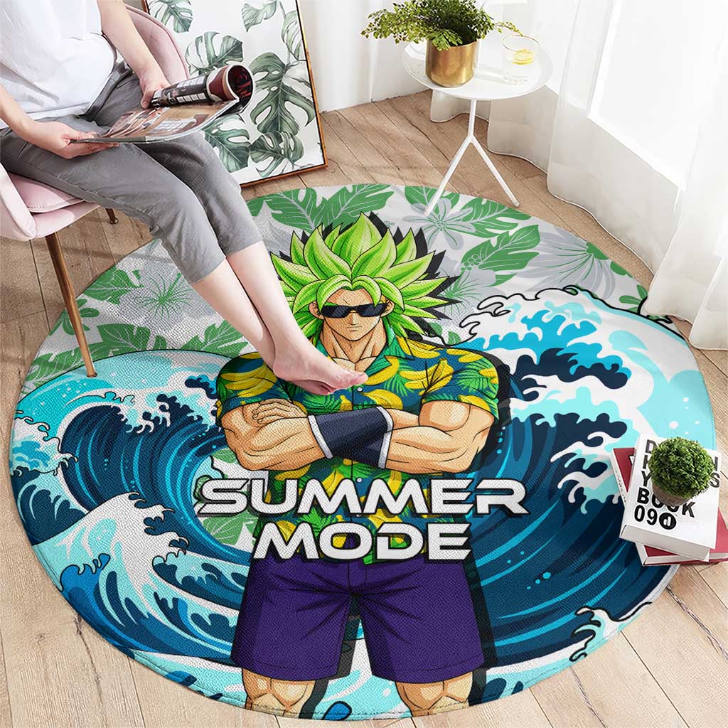 Broly Dragon Ball Summer Theme Round Carpet with Banana Shirt Sunglasses Shenron and Tropical Ocean Background - The Mazicc