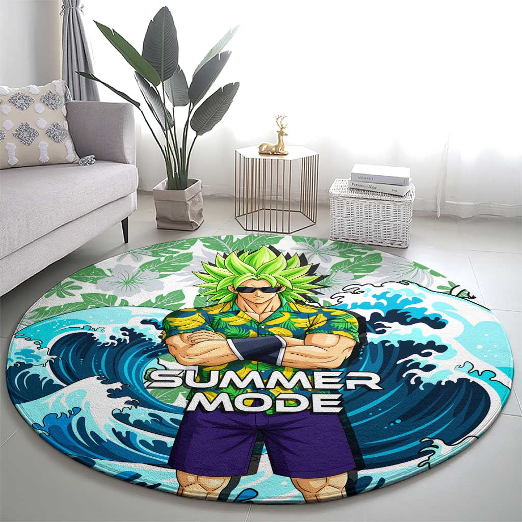 Broly Dragon Ball Summer Theme Round Carpet with Banana Shirt Sunglasses Shenron and Tropical Ocean Background - The Mazicc