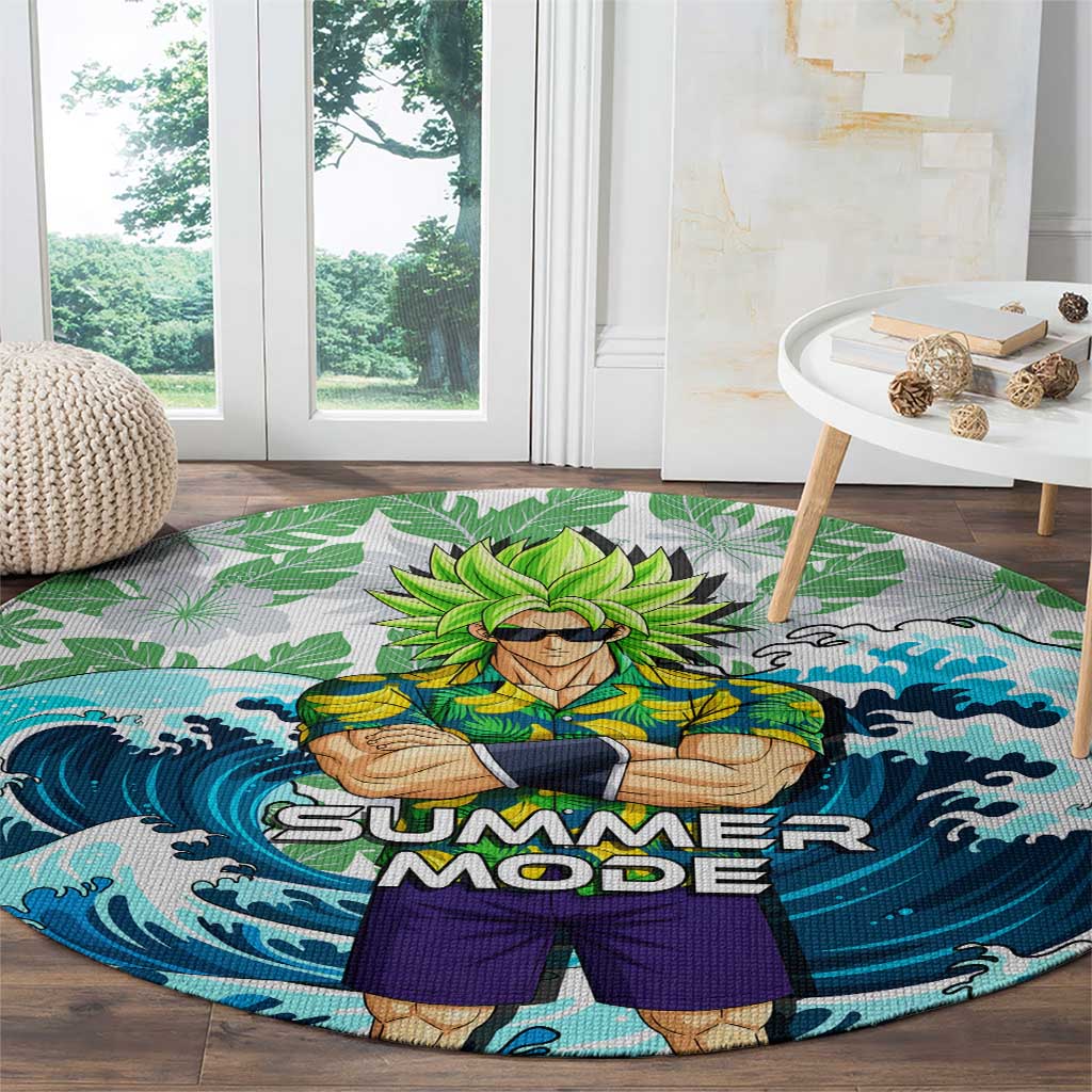 Broly Dragon Ball Summer Theme Round Carpet with Banana Shirt Sunglasses Shenron and Tropical Ocean Background - The Mazicc