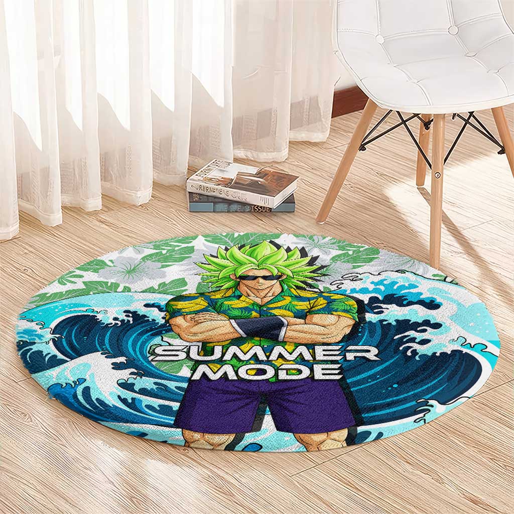 Broly Dragon Ball Summer Theme Round Carpet with Banana Shirt Sunglasses Shenron and Tropical Ocean Background - The Mazicc
