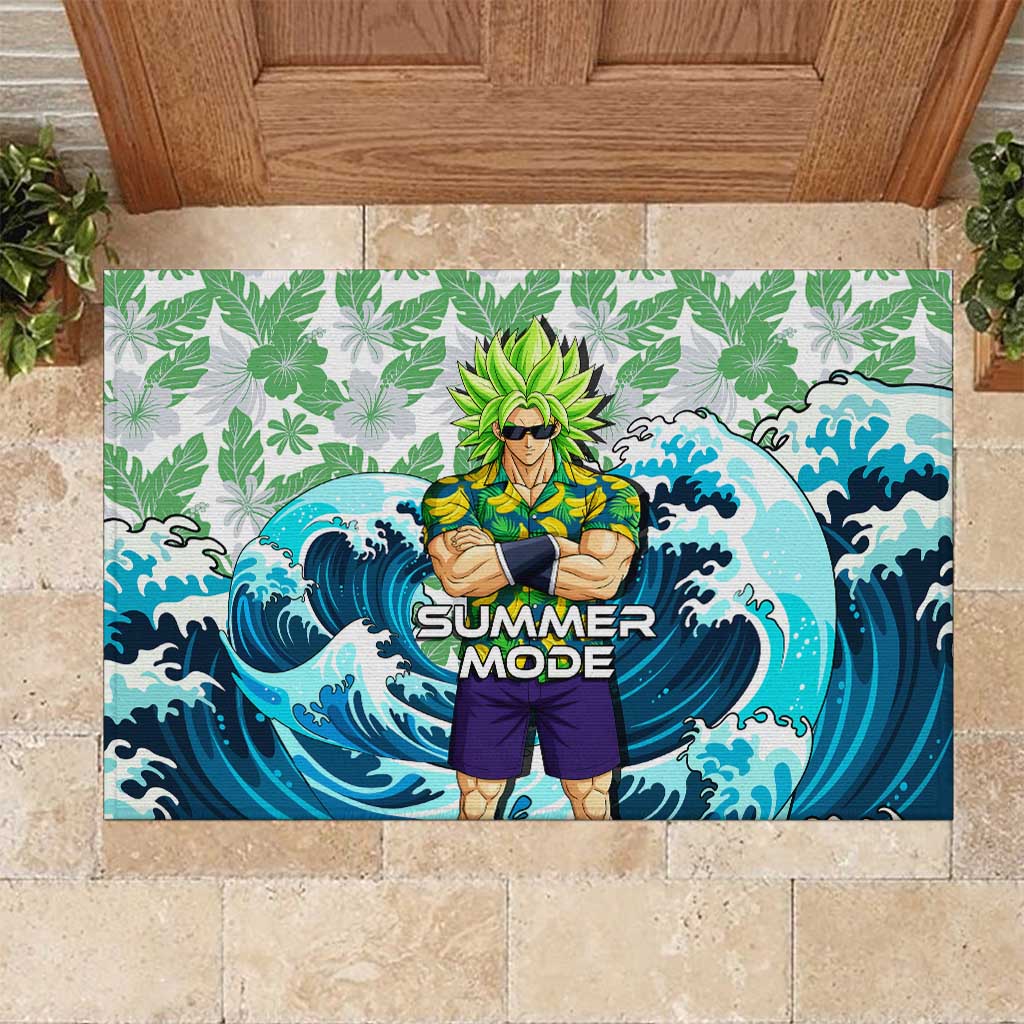 Broly Dragon Ball Summer Theme Rubber Doormat with Banana Shirt Sunglasses Shenron and Tropical Ocean Background - The Mazicc