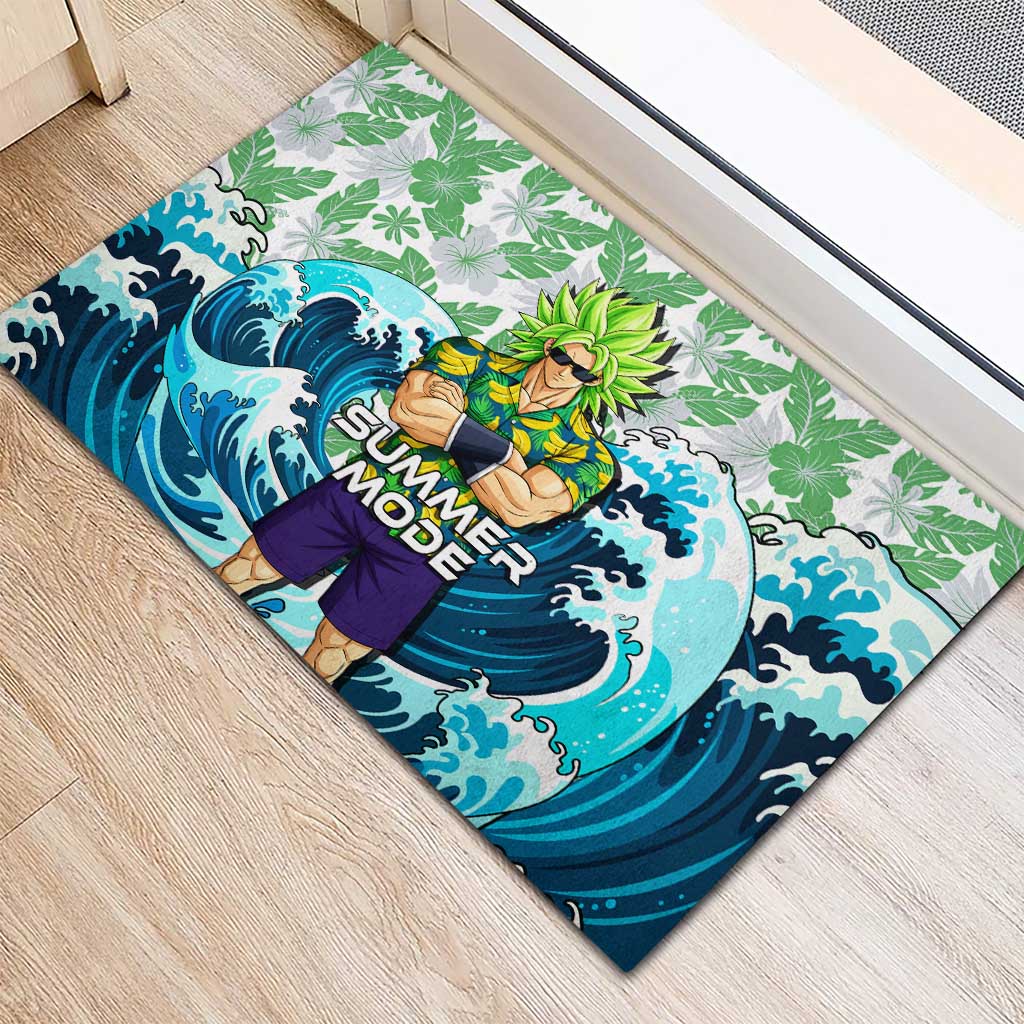 Broly Dragon Ball Summer Theme Rubber Doormat with Banana Shirt Sunglasses Shenron and Tropical Ocean Background - The Mazicc