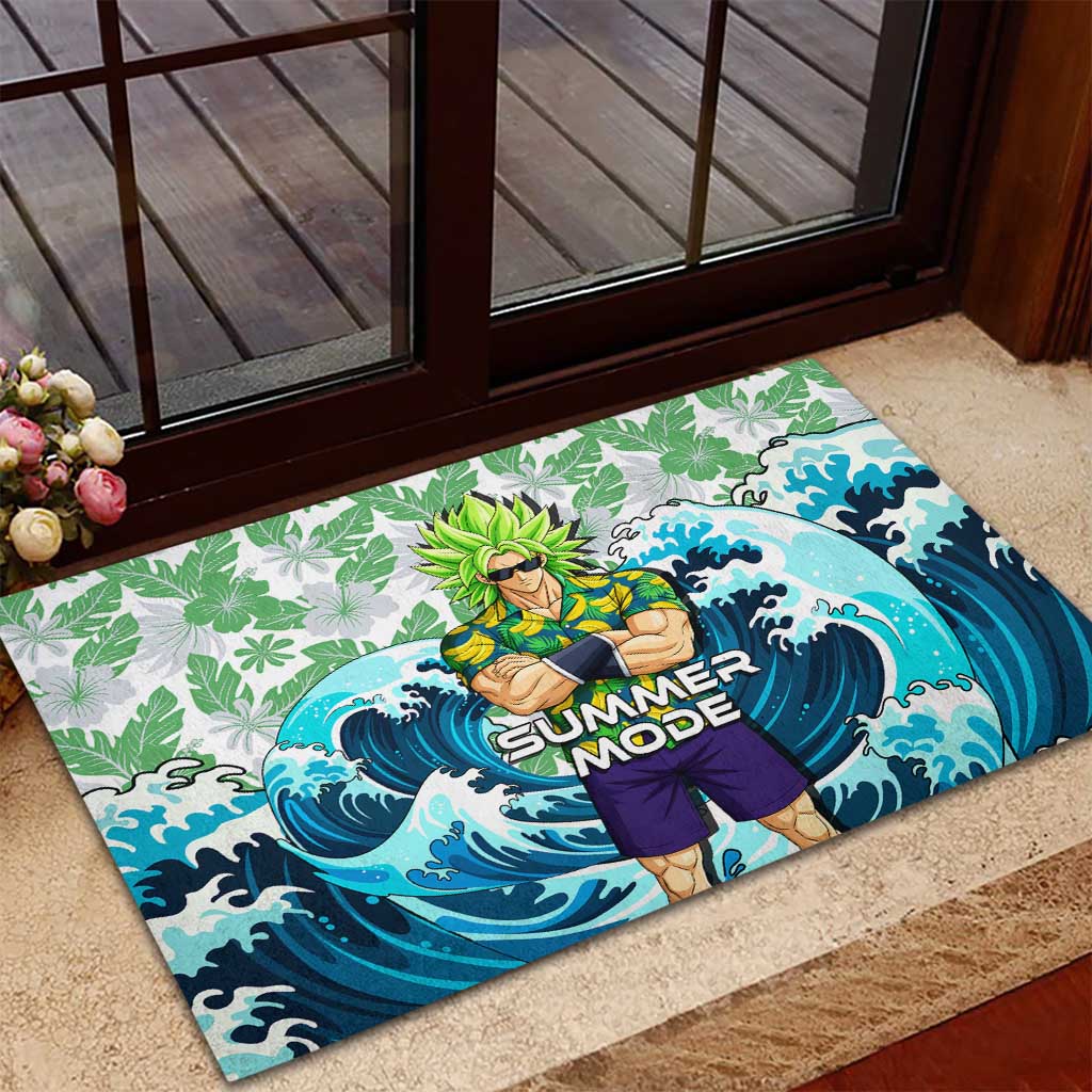 Broly Dragon Ball Summer Theme Rubber Doormat with Banana Shirt Sunglasses Shenron and Tropical Ocean Background - The Mazicc