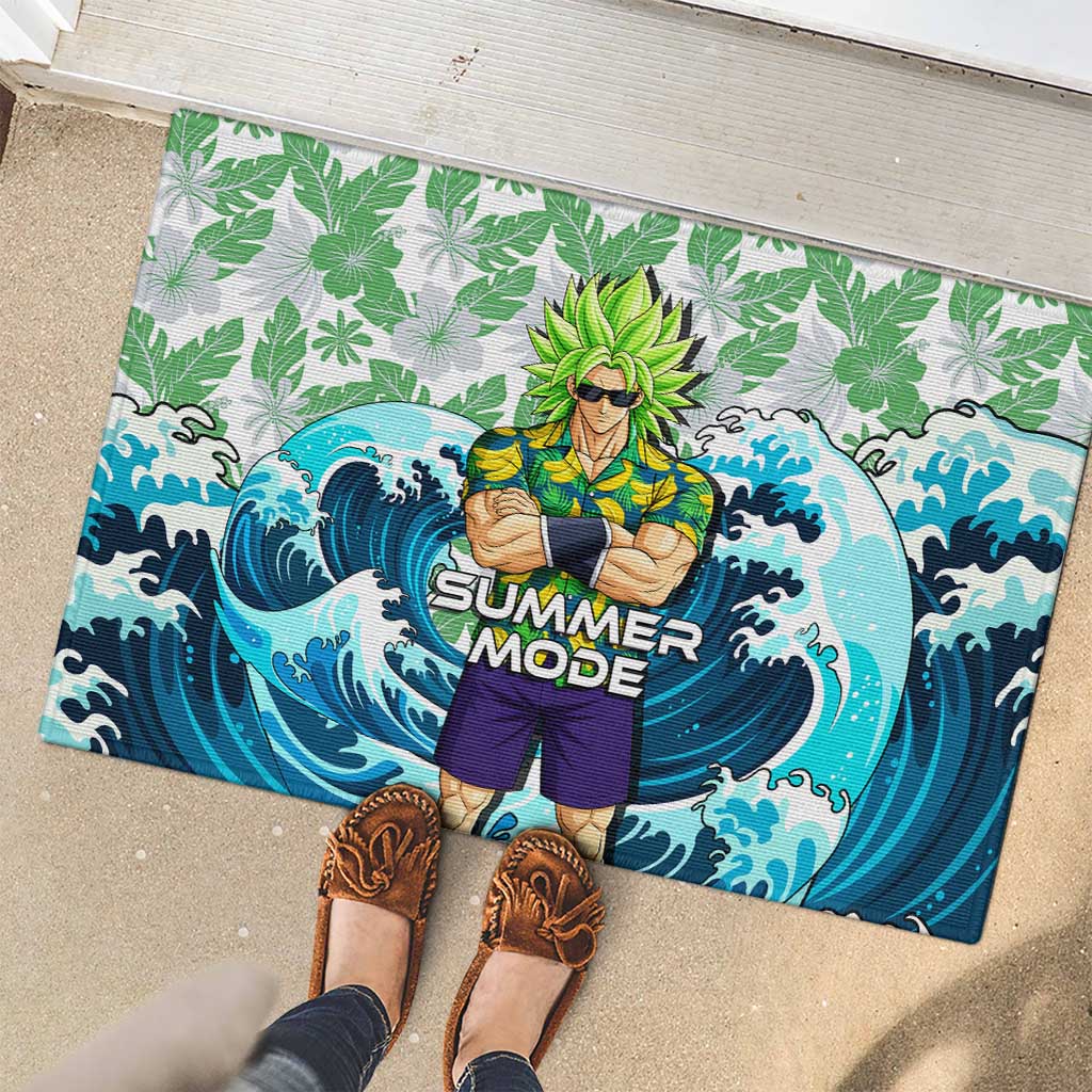 Broly Dragon Ball Summer Theme Rubber Doormat with Banana Shirt Sunglasses Shenron and Tropical Ocean Background - The Mazicc
