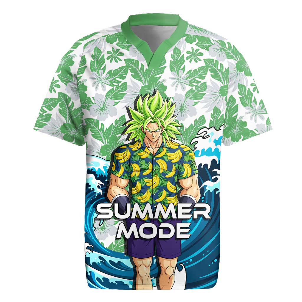 Broly Dragon Ball Summer Theme Rugby Jersey with Banana Shirt Sunglasses Shenron and Tropical Ocean Background - The Mazicc