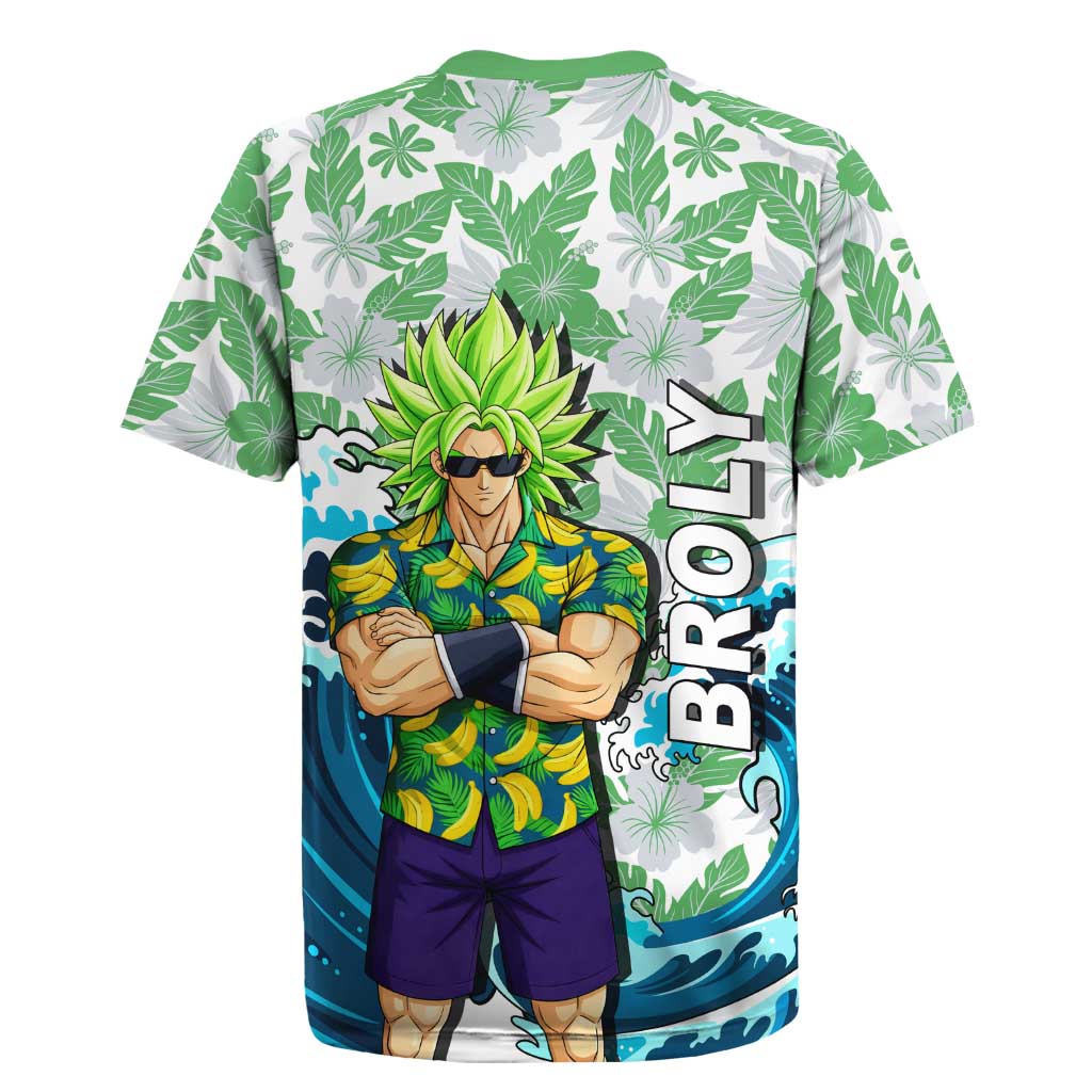 Broly Dragon Ball Summer Theme Rugby Jersey with Banana Shirt Sunglasses Shenron and Tropical Ocean Background - The Mazicc