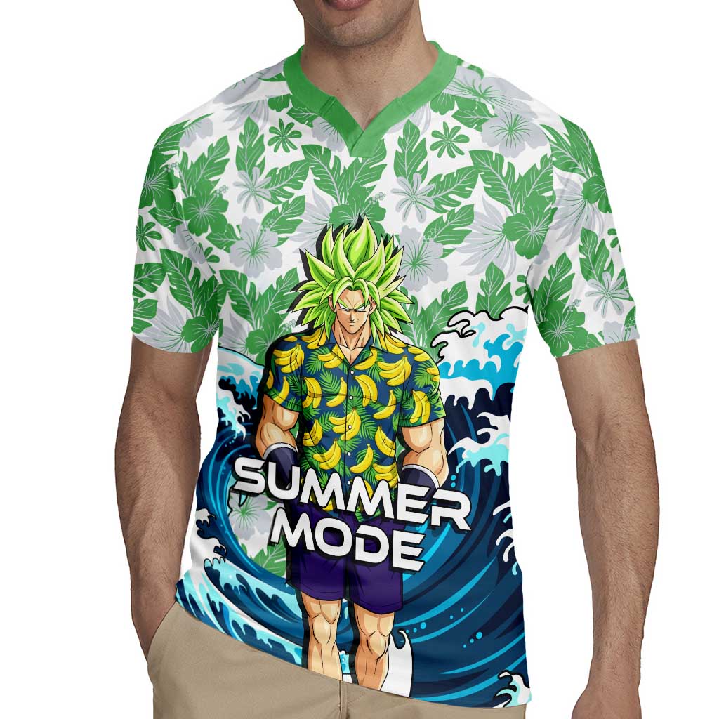 Broly Dragon Ball Summer Theme Rugby Jersey with Banana Shirt Sunglasses Shenron and Tropical Ocean Background - The Mazicc
