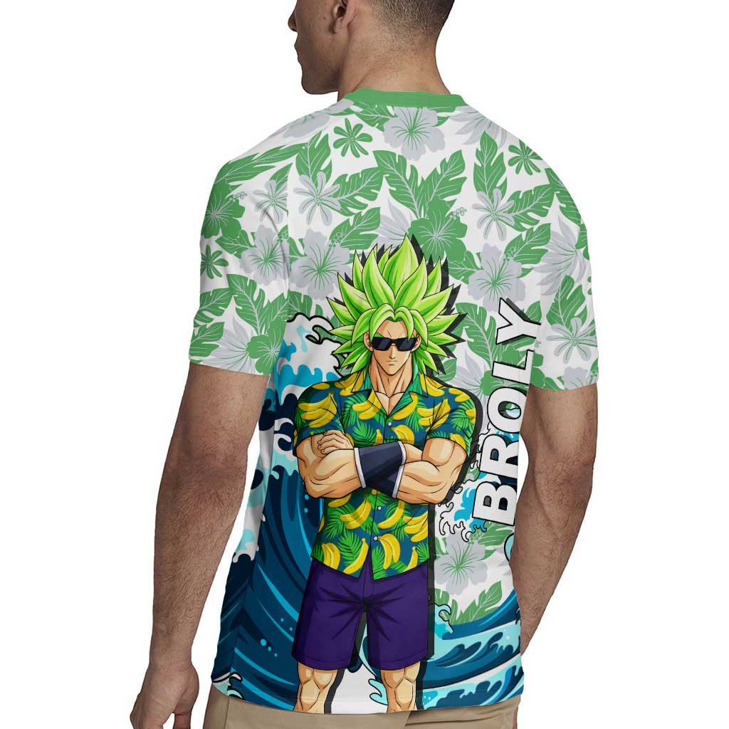 Broly Dragon Ball Summer Theme Rugby Jersey with Banana Shirt Sunglasses Shenron and Tropical Ocean Background - The Mazicc
