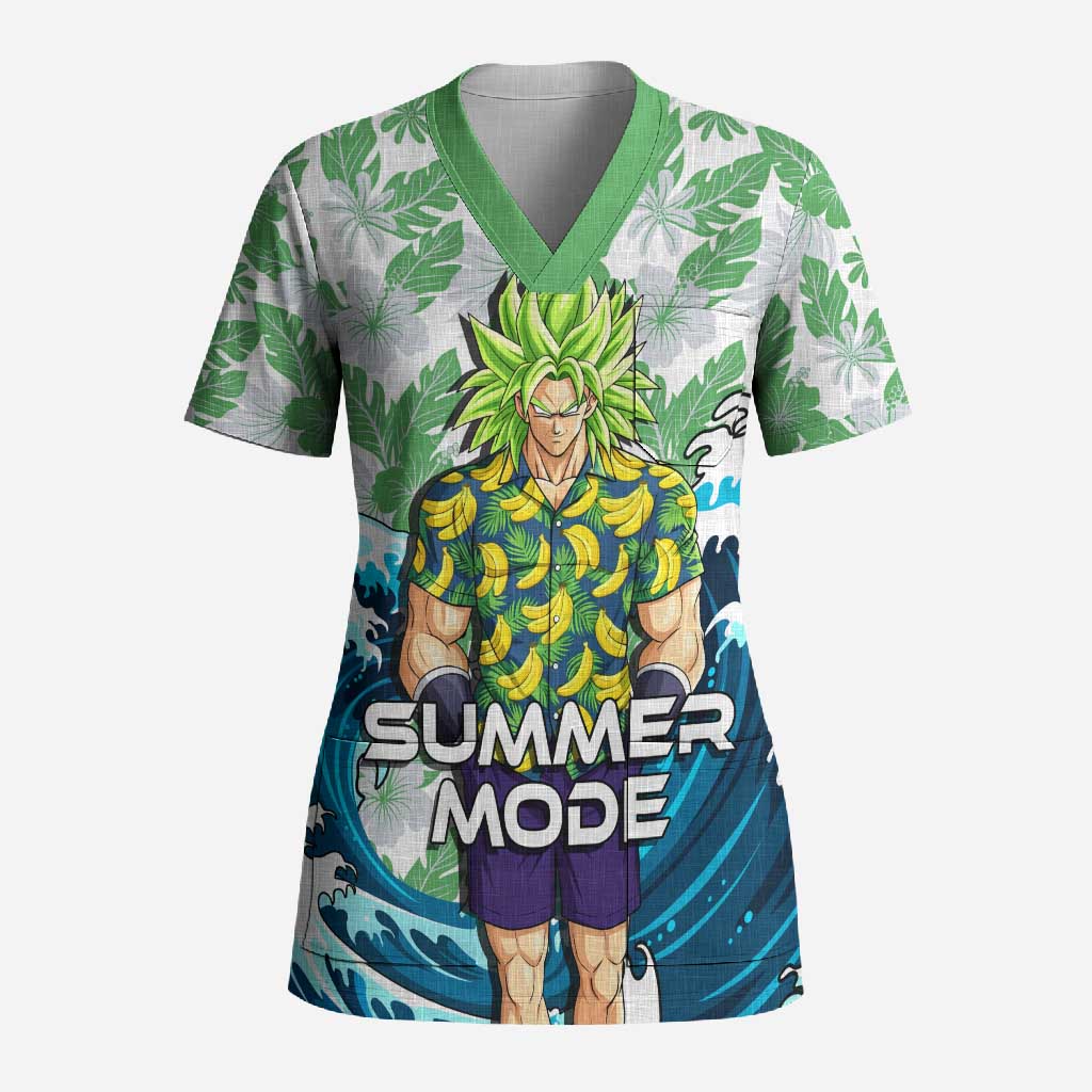 Broly Dragon Ball Summer Theme Scrub Top with Banana Shirt Sunglasses Shenron and Tropical Ocean Background - The Mazicc