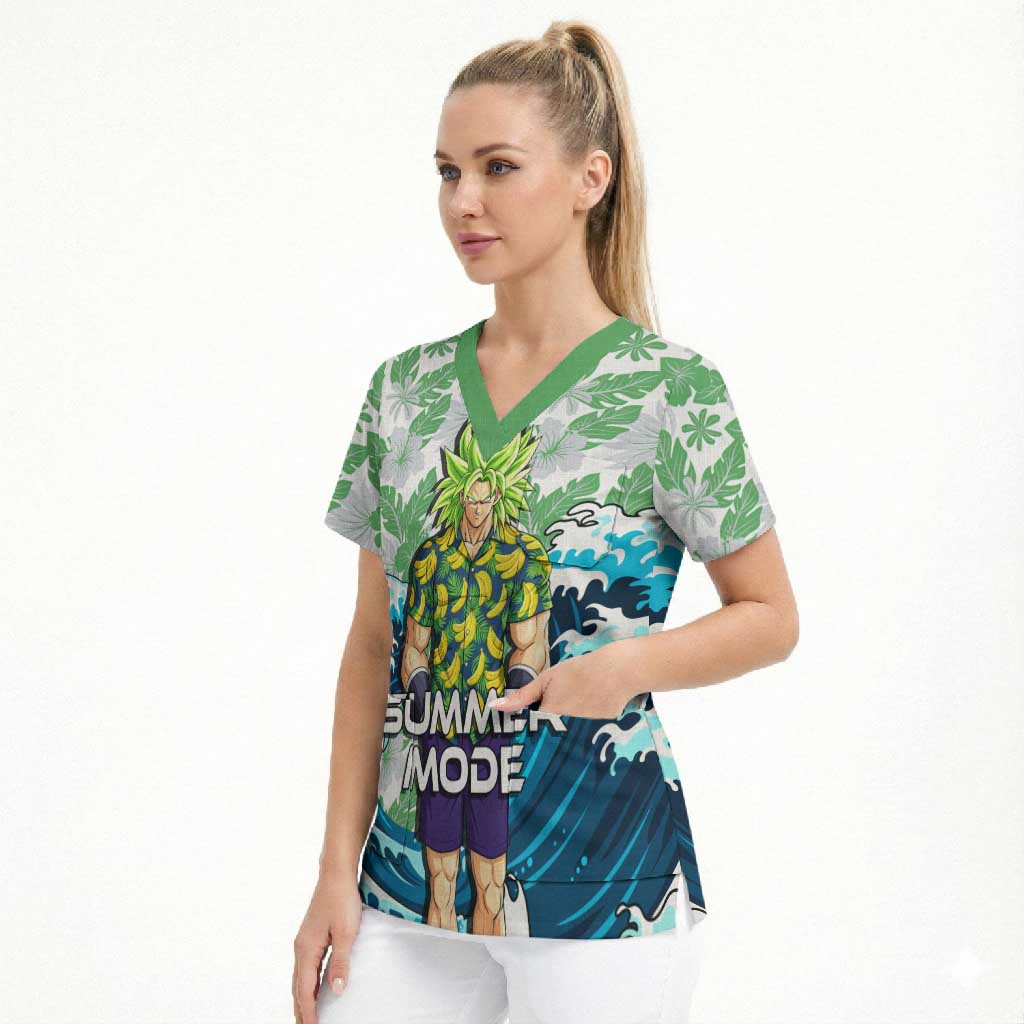 Broly Dragon Ball Summer Theme Scrub Top with Banana Shirt Sunglasses Shenron and Tropical Ocean Background - The Mazicc