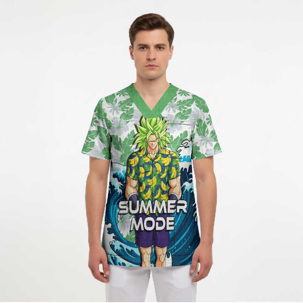 Broly Dragon Ball Summer Theme Scrub Top with Banana Shirt Sunglasses Shenron and Tropical Ocean Background - The Mazicc