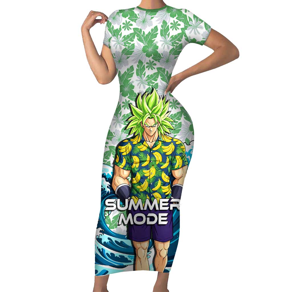 Broly Dragon Ball Summer Theme Short Sleeve Bodycon Dress with Banana Shirt Sunglasses Shenron and Tropical Ocean Background - The Mazicc