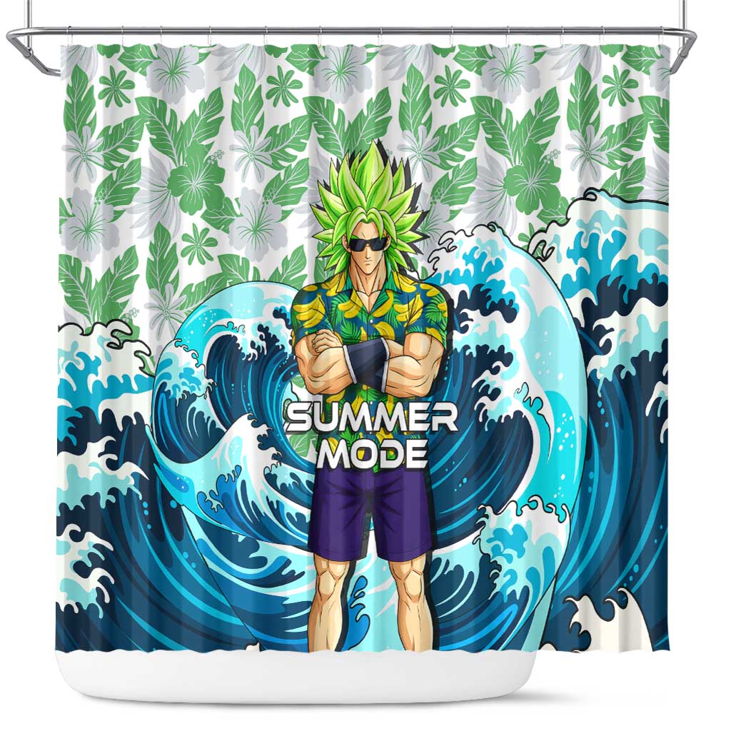 Broly Dragon Ball Summer Theme Shower Curtain with Banana Shirt Sunglasses Shenron and Tropical Ocean Background - The Mazicc
