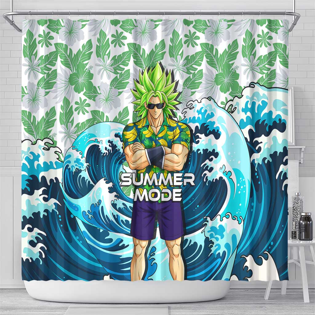 Broly Dragon Ball Summer Theme Shower Curtain with Banana Shirt Sunglasses Shenron and Tropical Ocean Background - The Mazicc