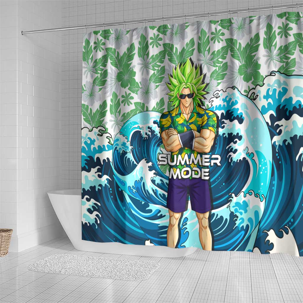 Broly Dragon Ball Summer Theme Shower Curtain with Banana Shirt Sunglasses Shenron and Tropical Ocean Background - The Mazicc
