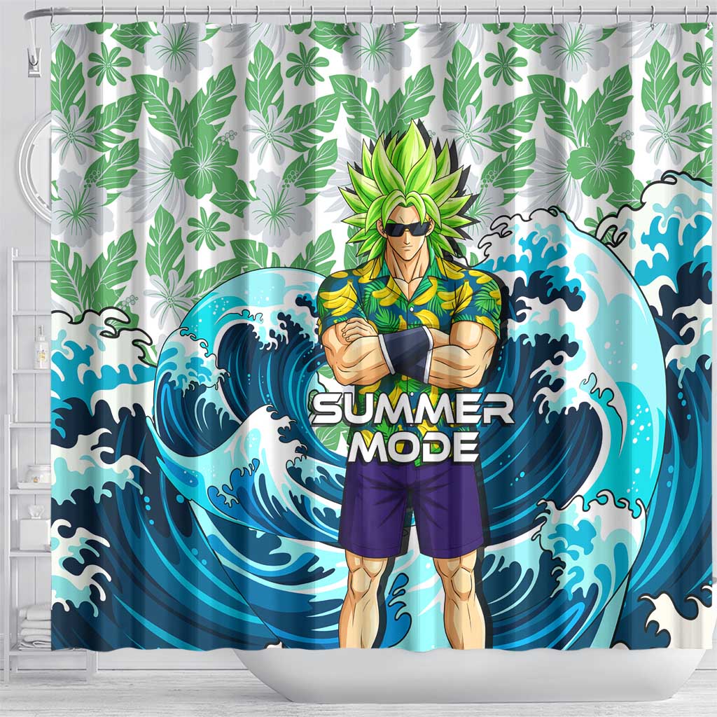 Broly Dragon Ball Summer Theme Shower Curtain with Banana Shirt Sunglasses Shenron and Tropical Ocean Background - The Mazicc
