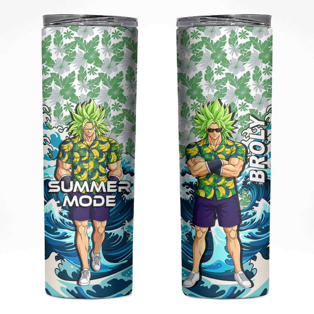 Broly Dragon Ball Summer Theme Skinny Tumbler with Banana Shirt Sunglasses Shenron and Tropical Ocean Background - The Mazicc